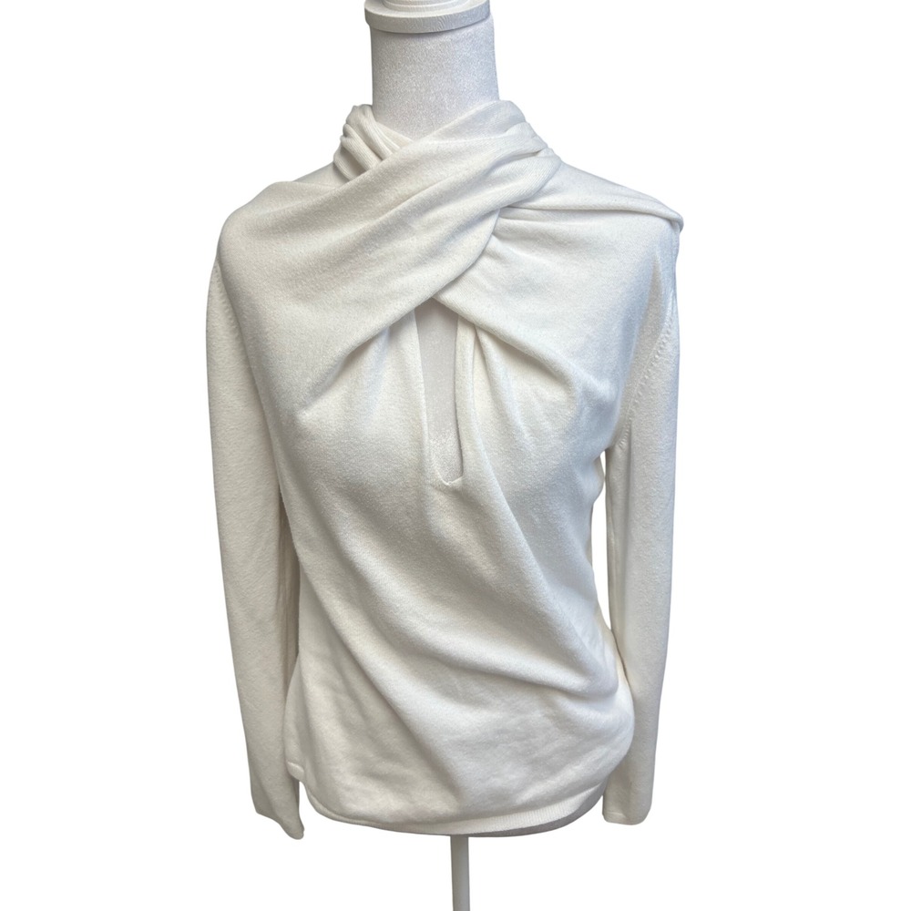 Abercrombie & Fitch Twist Front Keyhole Top Sweater White Sz L Coquette Neutral